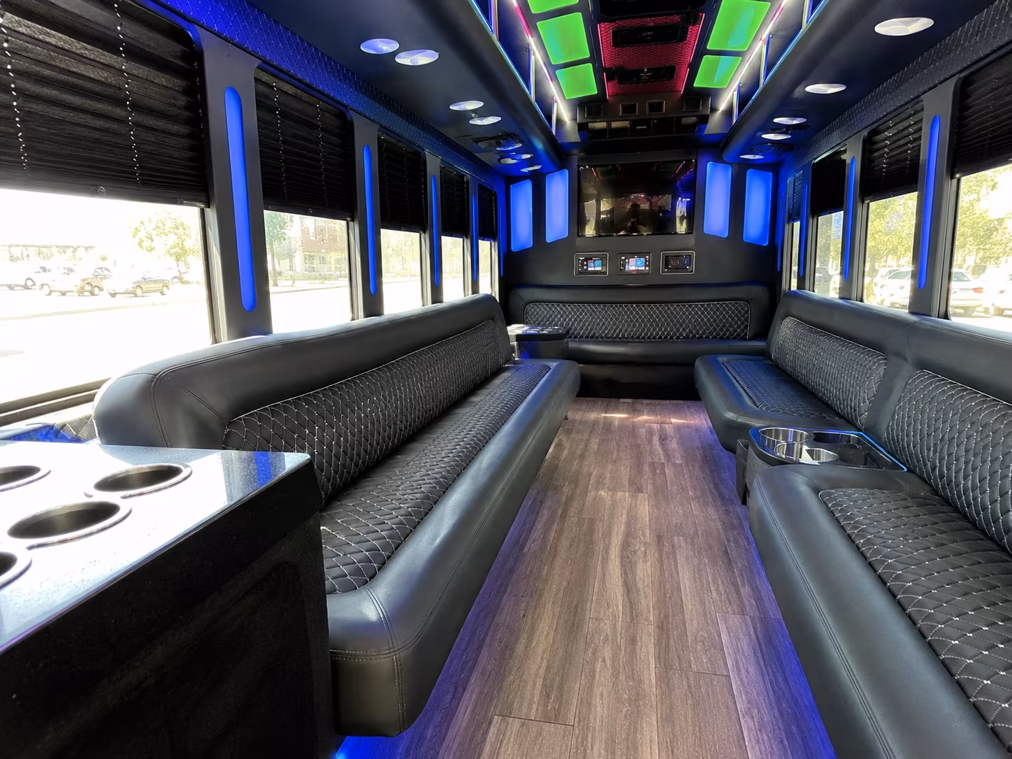mentor 15 passenger party bus inside