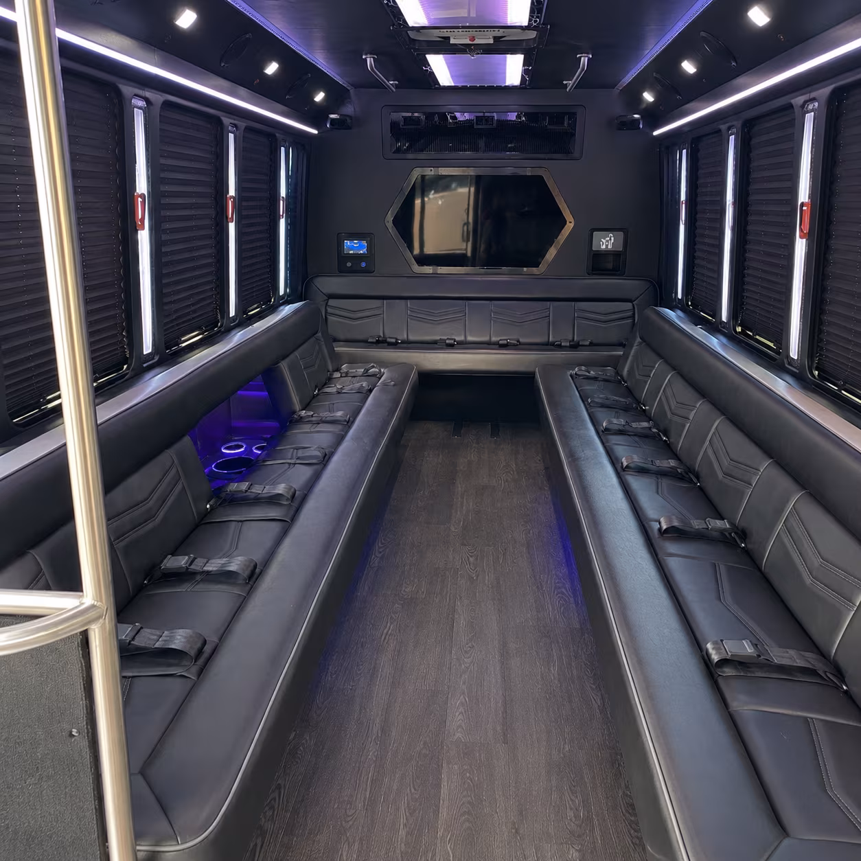 mentor 18 passenger party bus interior