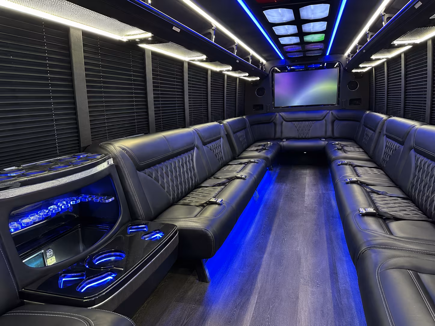 mentor 20 passenger party bus inside