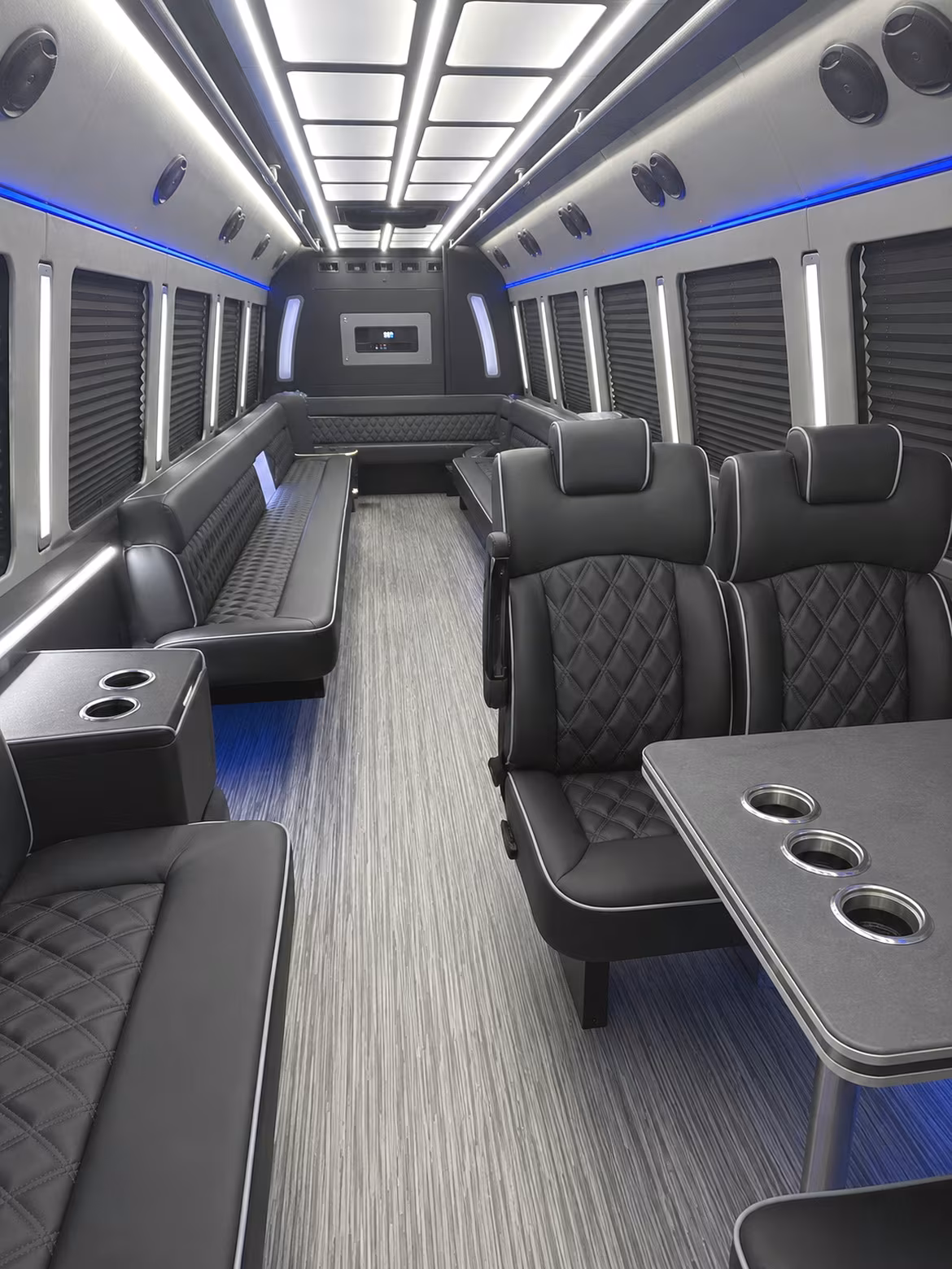 mentor 25 passenger party bus inside