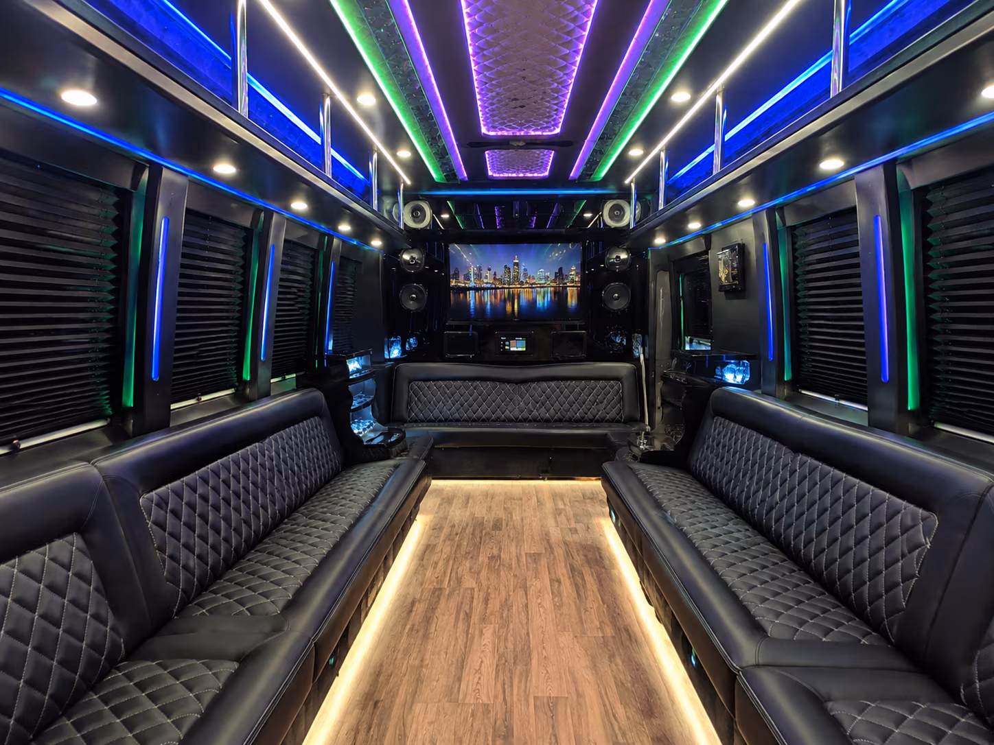 mentor 25 passenger party bus interior