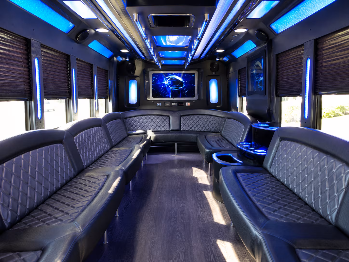 mentor 28 passenger party bus inside