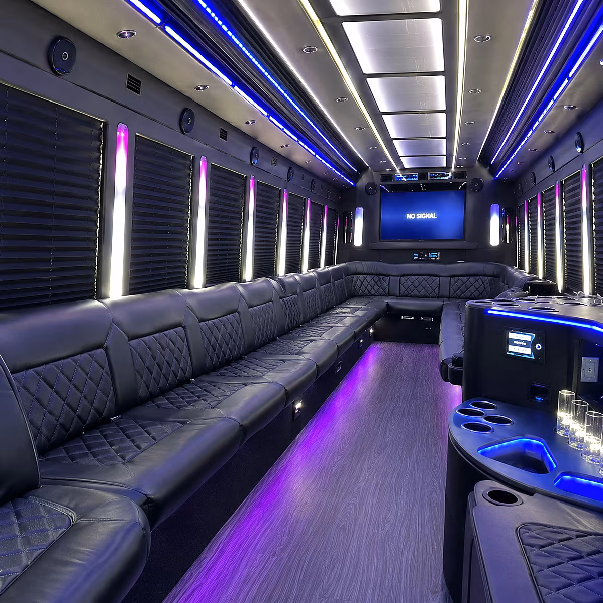 mentor 30 passenger party bus inside