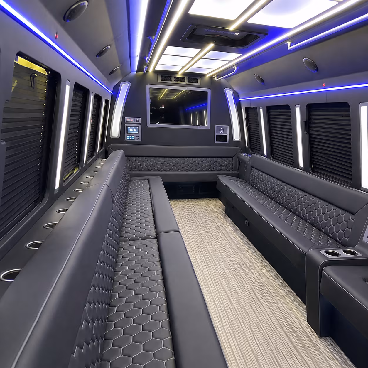 mentor 40 passenger party bus inside