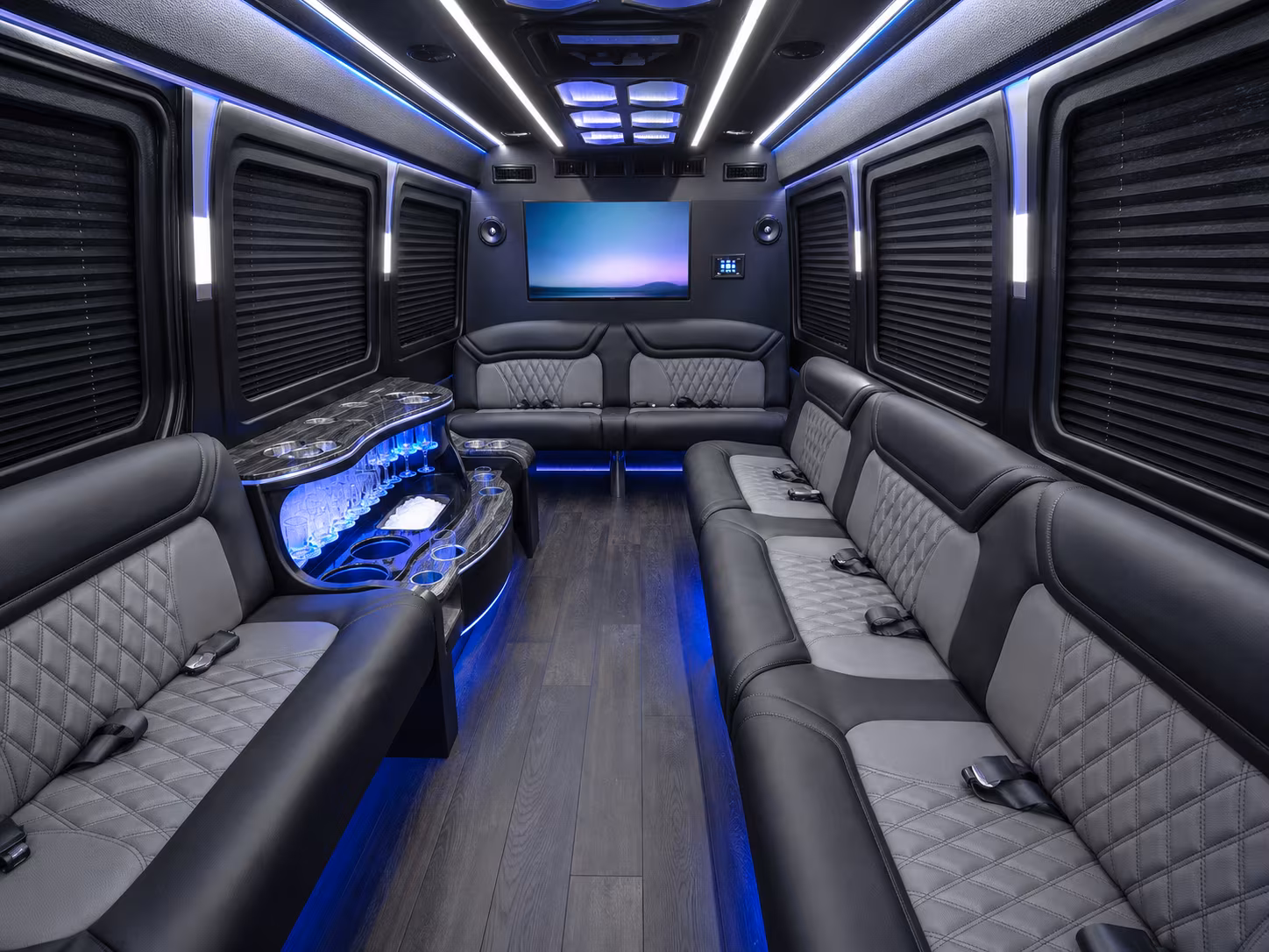 mentor 40 passenger party bus interior