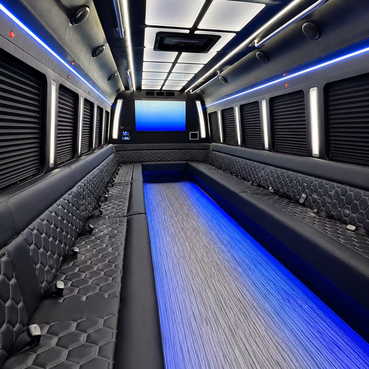 mentor 50 passenger party bus inside