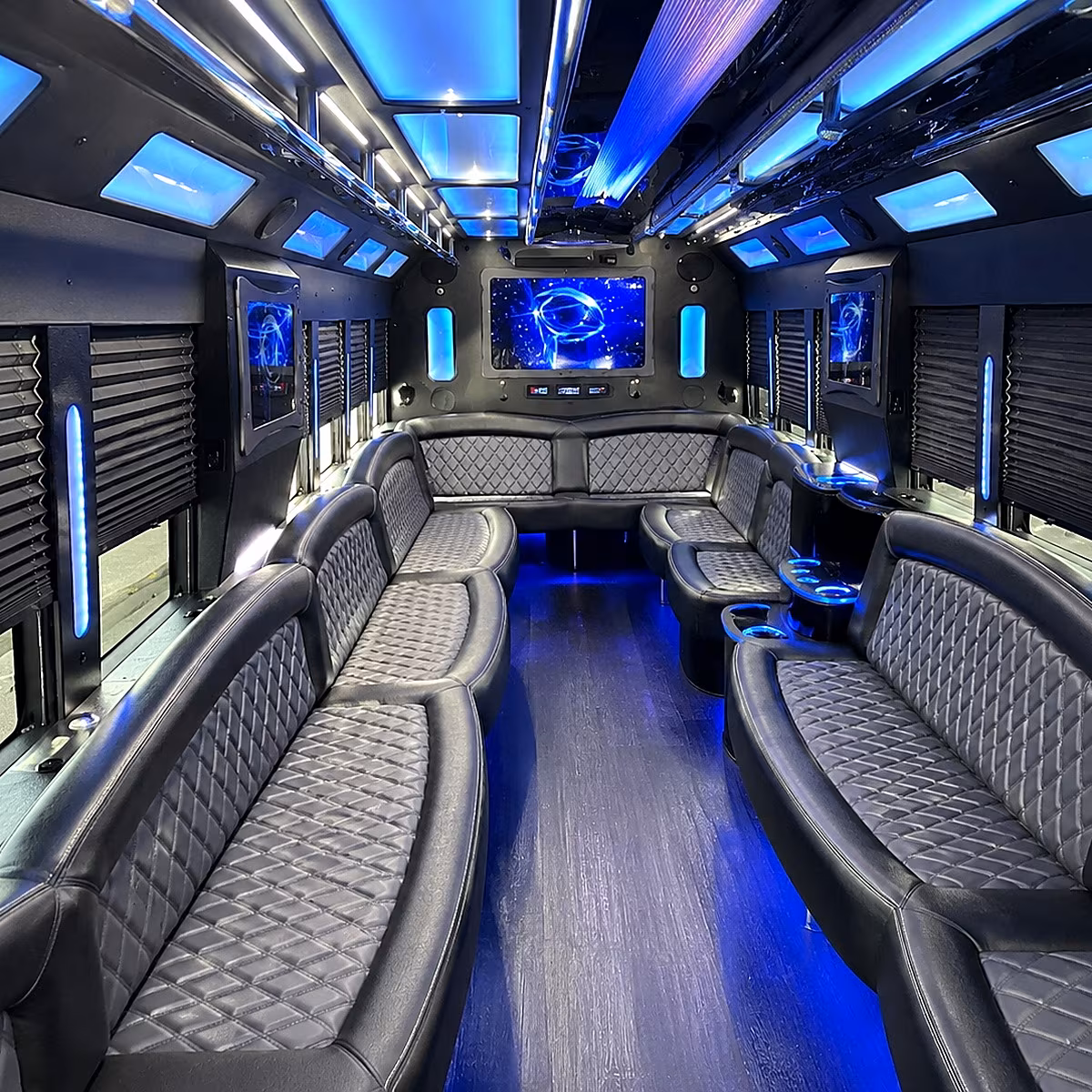 mentor 50 passenger party bus interior