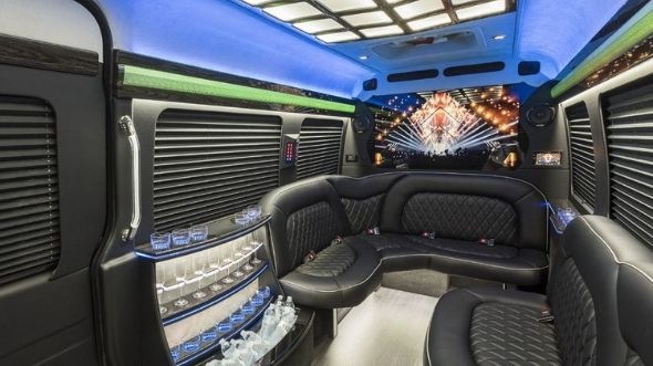 Interior of Charter Bus Company Fort Wayne's Sprinter Limo in Fort Wayne